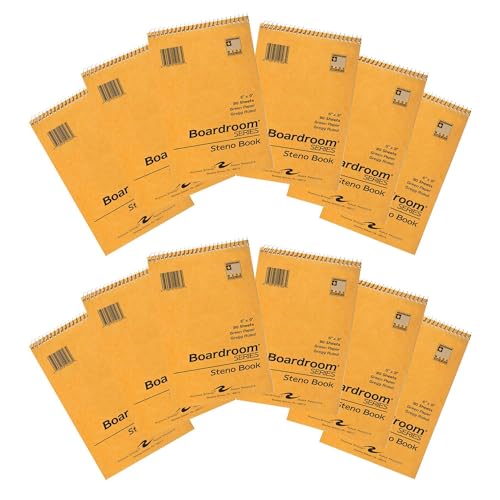Roaring Spring Spiral Steno Pad, 6"x9", 12-Pack, Gregg Ruled, 80 Sheets 15lb Green Paper Per Book, Proudly Made in The USA!, Snag Proof Wire, Stiff Board Covers