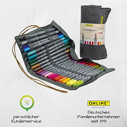 Online Calli.Brush Handlettering Brush-Pens | Set of 24 brush pens | Calligraphy kit in roll pouch | Calligraphy tip & brush tip for Bullet Journal, Hand Lettering | Water colours | Aquarell pens