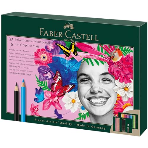 Faber-Castell Polychromos and Pitt Graphite Matte Giftset Artist Gift Set, Multi-Color 40 Count