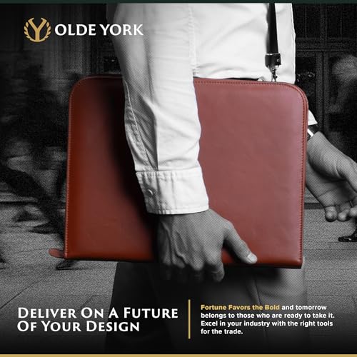 OLDE YORK Leather Padfolio — Leather Binder Portfolio for Men, Padfolio for Men & Women — 100% Authentic Top-Grain Leather (Light Brown)