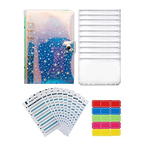 ONMYJFD 26Pieces A6 Budget Binder Cover Planner Organizer Waterproof with 10 Binder Pockets,Budget Sheets, 2 Sheets of Colorful Labels(E)