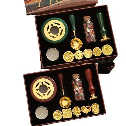 Wax Seal Kit, Vintage Sealing Stamp Set with Brass Monogram Head, Beads & Sticks, Melting Spoon, for Wedding Invites, Envelopes, Diplomas, Decorative Crafts(1)