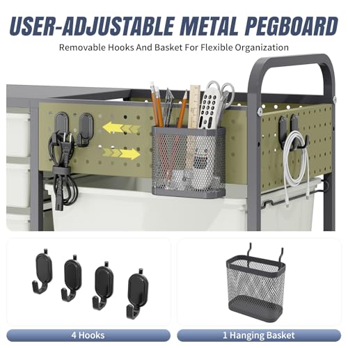 14 Drawer Rolling Storage Cart with Tabletop and Pegboard for Crafts Grey