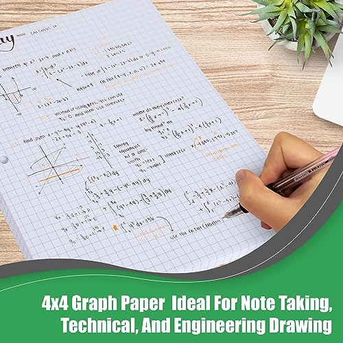 Graph Paper, Filler Paper Loose leaf Graph Paper - 8” x 10.5" - Graph Ruled, 4x4 Quad Ruled Notebook Paper, 3 Hole Punched Loose leaf Papers for 3 Ring Binders - 100 Sheets per Pack (12 Pack)