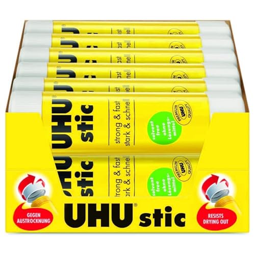 UHU Stic Solvent Free Glue Sticks - White Dries Clear - 40 g Tubes - Class Pack of 24 Stics