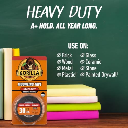 GORILLA Heavy Duty Double Sided Mounting Tape, Black Tape, 1" x 120" (Pack of 4) - Weatherproof for Indoor or Outdoor