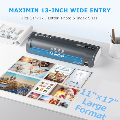 Laminator Machine, Bonsen 13 Inch Wide Thermal Laminator with Never Jam Technology, A3 Laminating Machine with 100 Laminating Sheets for School, Office and Home, Black (L3402)