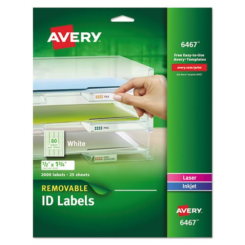 Avery Removable Self-Adhesive ID Labels LABEL,LSR,25SH/PK,WHT (Pack of5)