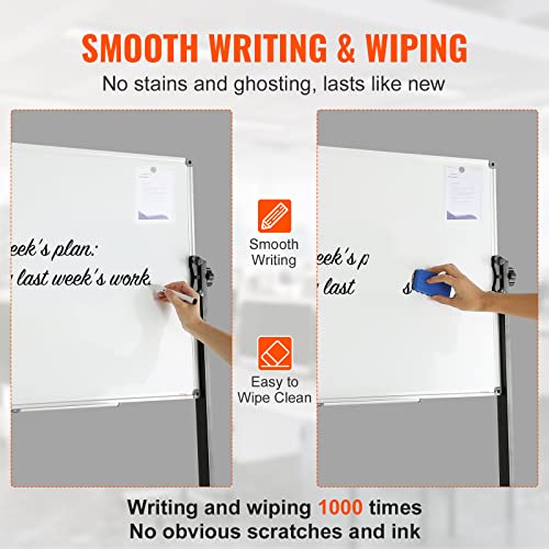 VEVOR Rolling Magnetic Whiteboard, Double-Sided Mobile Whiteboard 36x24 Inches, 360° Reversible Adjustable Height Dry Erase Board with Wheels & Movable Tray for Office, School