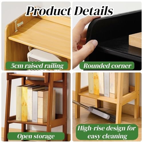 Modern Bedside Organizer Side Table, Bookshelf with Open Space, Bamboo Bookcase Cabinet, Thin End Table with Storage Shelf for Bedroom, Living Room(Natural,14.6" Lx10.6 Wx57.5 H)