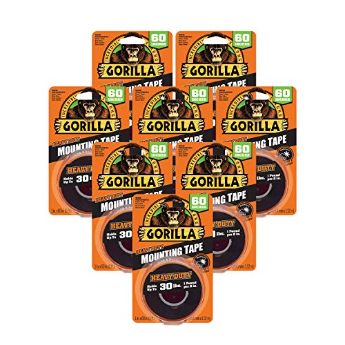Gorilla - Heavy Duty Double Sided Mounting Tape; Weatherproof; 1" x 60"; Black; (Pack of 8)