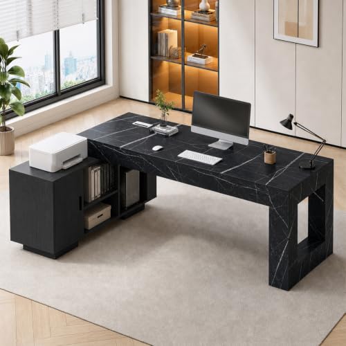 AKFJOSGE L Shaped Executive Desk with Storage Cabinet, Large Computer Desks with File Storage & Cable Management, Modern Wood Office Desk for Home Office, Study Room & Executive Workspace