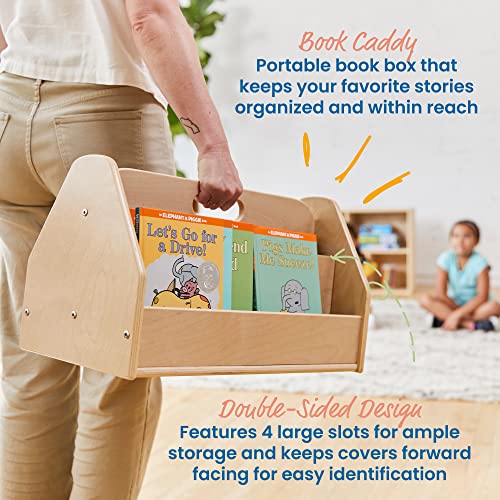 ECR4Kids Double-Sided Book Caddy with Countdown Timer, Portable Library, Natural