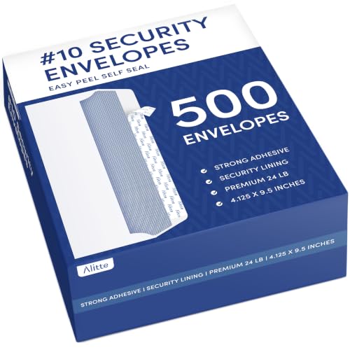 #10 Security Envelopes Letter Size Self Seal, 500 Count, Mailing Envelopes, Checks, Letters, Office Documents - Windowless, Security Tinted, Business Envelopes - White, 4-1/8" x 9-1/2"