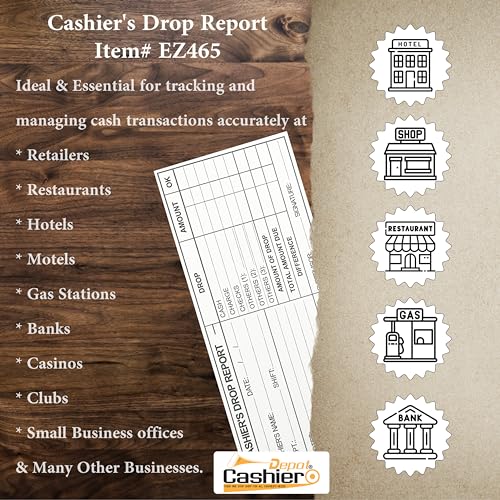 500 Cashier Depot EZ465 Cashier's Drop Report Envelope, 4 1/8" x 9 1/2", Sturdy 24lb. White, Cash Envelopes For Hotels, Restaurants, Gas Stations & Retailers (500 Envelopes)