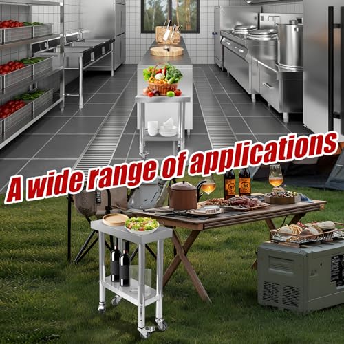 Fsehyue Stainless Steel Work Table 24"x12"x33" Metal Adjustable Under Shelf Prep Table 320 LBS Load Capacity with 4 Caster Wheels Heavy Duty Food Prep Worktable for Home Hotel Kitchen Restaurant