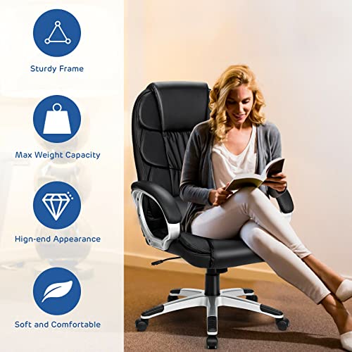 FZGGWYHL Heavy Duty Home Office, Comfortable Heavy Duty Design, Ergonomic High Back Cushion Lumbar Back Support, Computer Desk, Big and Tall, Adjustable Executive Leather with Arms