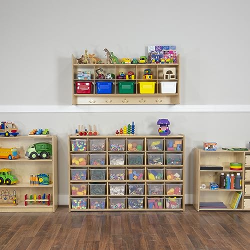 Wood Designs Cubby Storage Bin, Heavy Duty Plastic Containers for Kids Translucent Clear Cubby Tray Set of 25