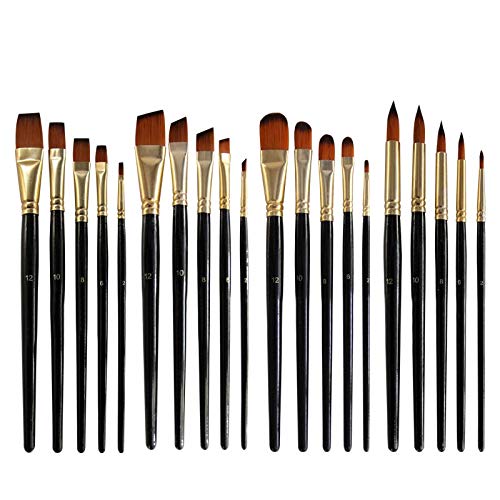 HBJWOV 5Pcs Artist Wood Handle Paint Brush Set Drawing Acrylic Oil Painting Pen Nylon Hair Painting Brush(Oblique)