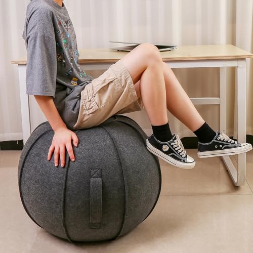 WTZHHK Pilates Yoga Ball Chair Yoga Ball Office Chair, Balance Ball Chair Lightweight Self-Standing Ergonomic Posture Activating Exercise Ball Solution with Attractive Cover Seat(White Gray,65CM)
