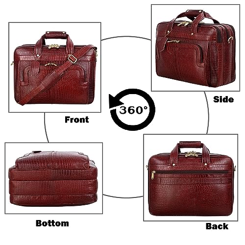 Full Grain Leather 16 Inch Briefcases Laptop Shoulder Bags for Men and Women Business Work Bag Leather Satchel Bag (Croc Brown)