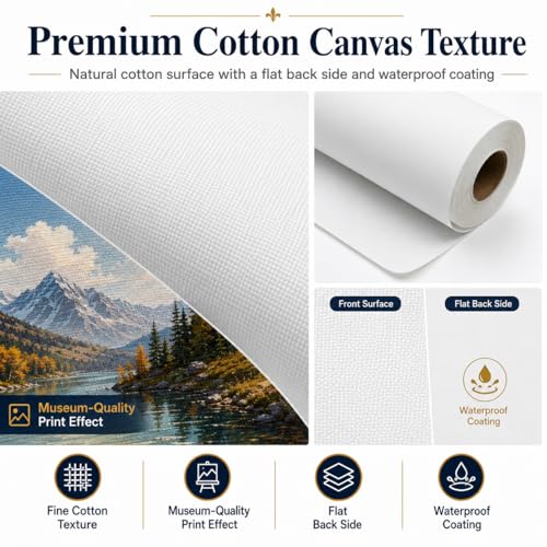 Premium Cotton Matte Canvas Roll, Quick Dry, Wide Format Inkjet Printer Compatible, Perfect for Fine Art, Photography, Giclée Printing, Archival Quality Prints. (36'' x 60' 420gsm Poly-Cotton)