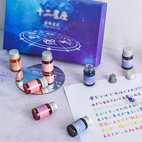 DUYHBAWRS 12 Constellation Ink Gold Powder Glass Dip Pen Student Writing Signature Filling Ink Fountain Pens Office Supplies