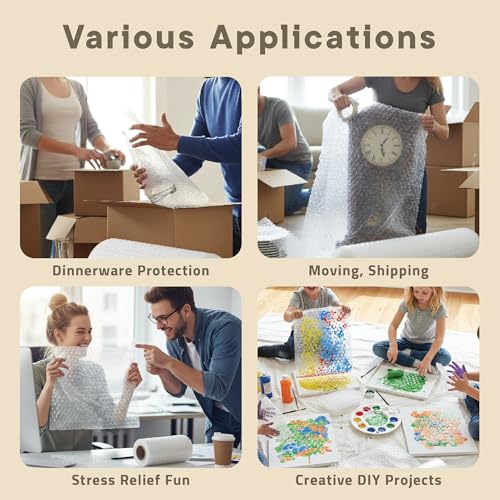 Bubble Wrap for Packing & Moving 4 Pack, 72 FT x 12” Bubble Cushioning Wrap with 3/16” Small Bubbles & 10 Fragile Stickers, Tear-Perforated Every 12”, Lightweight Protective Packaging for Moving