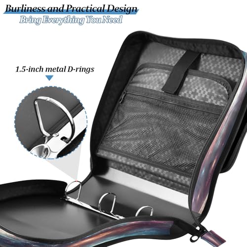Kigai Galactic Dragon 3 Ring Zipper Binder with Handle & Shoulder Strap Trapper Keeper Expanding File Multiple Pockets Binder Organizer