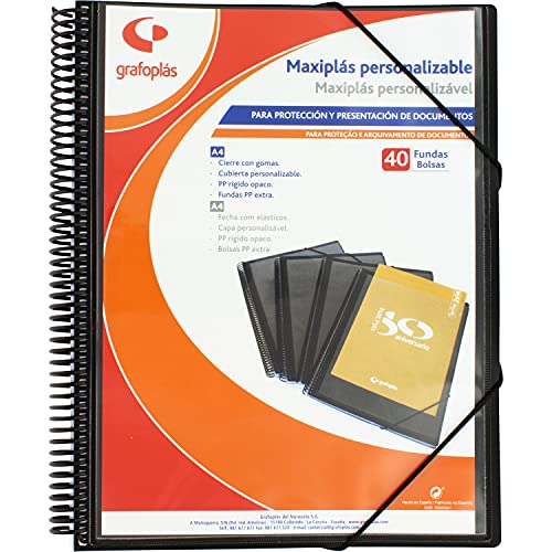 Grafoplás 39844010 Maxiplas Custom Spiral Binder, 40 Covers, Black, 30.8 x 24 x 20