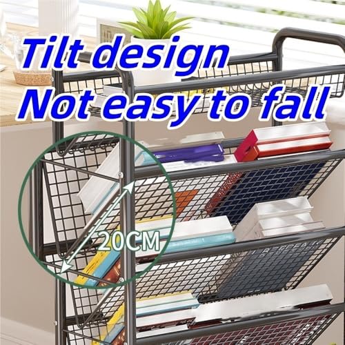 Xadkmwsfm Rolling Book Cart, Multi-Layer Storage Cart, Storage Rack with Wheels, Metal Mobile Bookshelf, Multifunctional Trolley for Living Room, Kitchen, Study(Black,16.7 * 7.5 * 30.7IN)