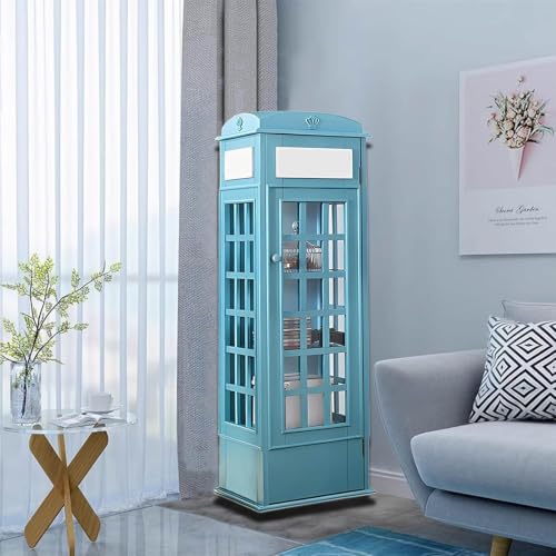 LJLYYDS Telephone Booth Cabinet Wood Bookcase 5-Tier Telephone Booth Bookshelf Small Floor Standing Storage Rack, for Home Office, Living Room, Study, Bed Room Blue
