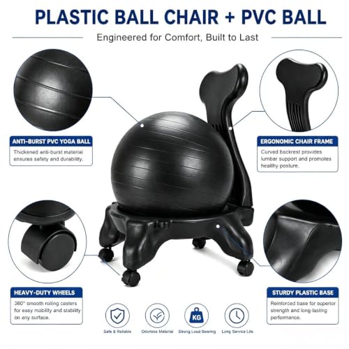 SRNSAEB Workout Ball Chair with Back Support, Exercise Ball Rollling Stool