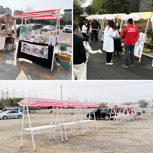 Metal Stall Display Stand for Vendor Table, Folding Portable Kiosk Booth with Locking Wheels, Commercial Concession Food Cart for Sale Hot Dog/Ice Cream(White,L 130cm(51 1/5 in))