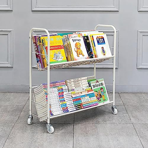 UWYTGF Book Cart, Moveable Bookshelf Organizer with Wheels, Metal Shelving Storage Trolley for Office, Classroom, Library, Study Room,2,Tier
