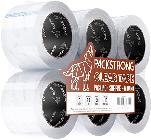 Packstrong Heavy Duty Packing Tape 6 Rolls, 3 Inch Wide 2.5 Mil 110 Yards