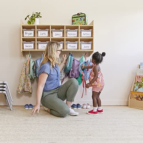 ECR4Kids 10-Section Coat Locker with Shelf and Bins, Natural, Clear