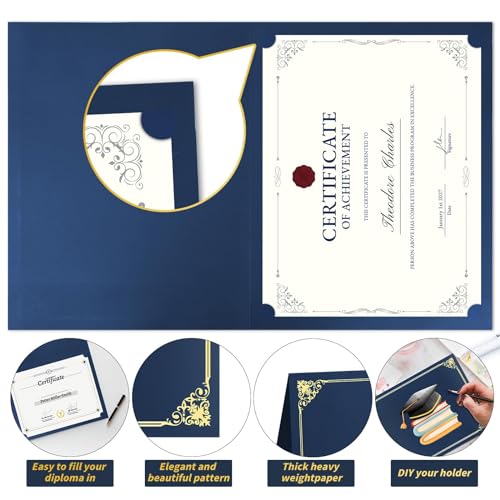 50 Pcs Certificate Holders, Navy Blue Diploma Covers for 8.5 x 11 Inch