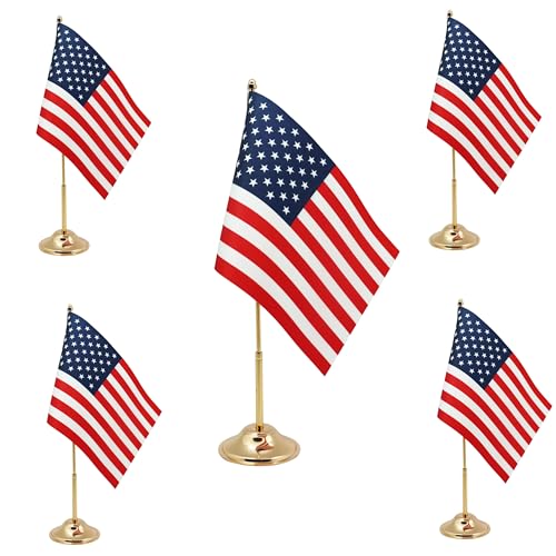 USA Desk Flag 10-Pack - 6x9 Satin, Gold Pole & Base, Office
