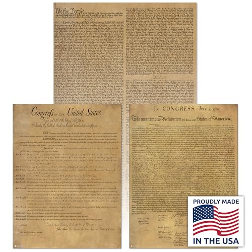 American Founding documents Laminated 3 pack XXL MASSIVE: US Constitution, Declaration of Independence and Bill of Rights reproduction 2026 NOW with BIGGER clearer Letters Young N Refined