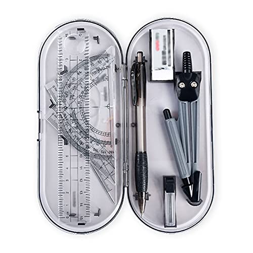 DUHTFCY Math Geometry Kit Set 8 Pcs Compass Set Compass Protractor Set Math Compass with Protractor Rulers Pen for Math Geometry Black Geometry Kit