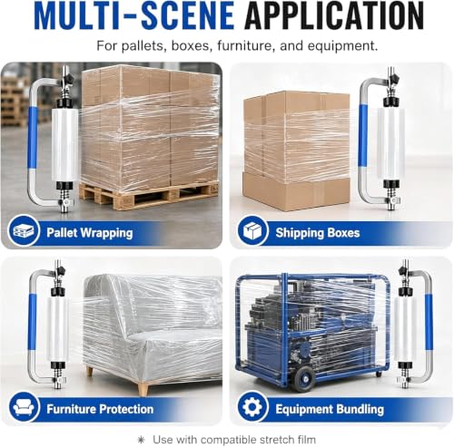 Handheld Stretch Film Dispenser with Locking Collars and Side Grip for Packaging Furniture,Machines (30cm)
