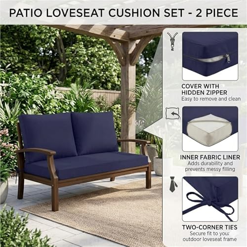 DLLDLGG Outdoor Loveseat Cushions, Waterproof Couch Deep Seat Cushion Replacement Backyard Furniture Pads with Zipper & Non-Slip Straps for Bench Swing Patio