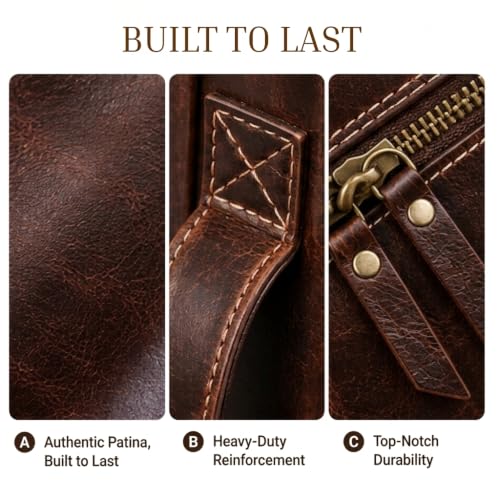 Vintage Crafts Bible Cover Book Cover Planner Cover with Handle and Back Pocket (Medium, Dark Brown Leather, Zipper Closure)