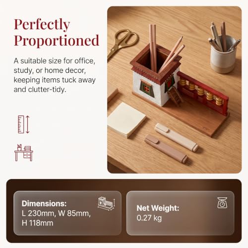 JYSWDZ Handmade Wooden Desktop Pen Holder, Tibetan Architecture Pen Holder, With Rotatable Prayer Wheels, Ethnic Decor Pencil Pot, Solid Wood Painted Creative Ornaments, For Holiday Gifts White