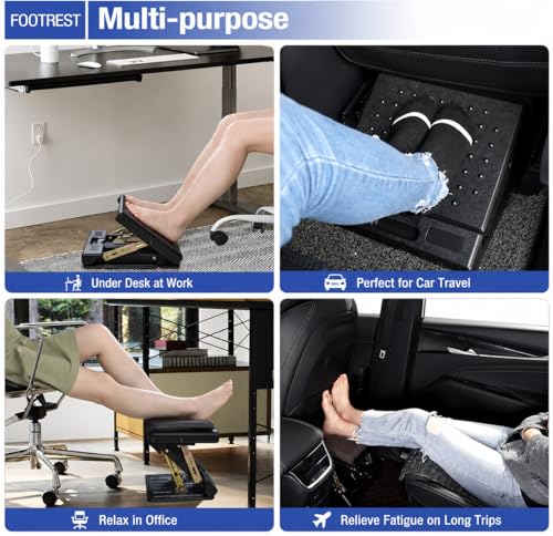 Under Desk Footrest, 4-Level Height Adjustable 12Modes Foldable Footrest