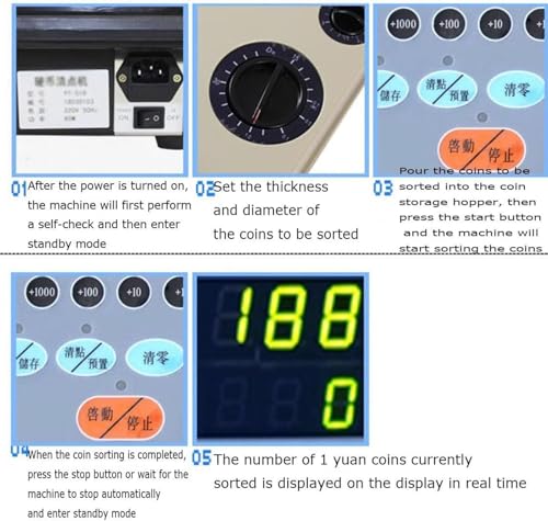 lwjunmm High Speed Portable Coin Counter and Sorter, 1200 Coins per Minute Counting Speed, 2000 Coins Hopper Capacity, Suitable for International Coins and Tokens