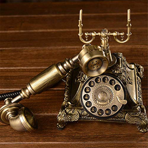 TSMBIKE Retro Old Fashioned Telephone Telephone Rotary Dial Telephones Retro Landline Desk Telephone,Corded Phone for Home and Decor Rotary Dial Home Phone (Brass