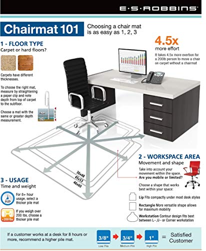 Chair Mat for Carpet- Medium Pile, 48"x 72" Rectangle, Clear Vinyl Beveled Edge
