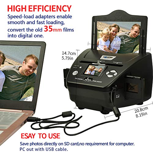 Digital Film Scanner, High Resolution 16MP with 2.4" LCD, 4 in 1 Converts 35mm/135 Slides & Negatives, Photo, Name Card to Digital Files, Black